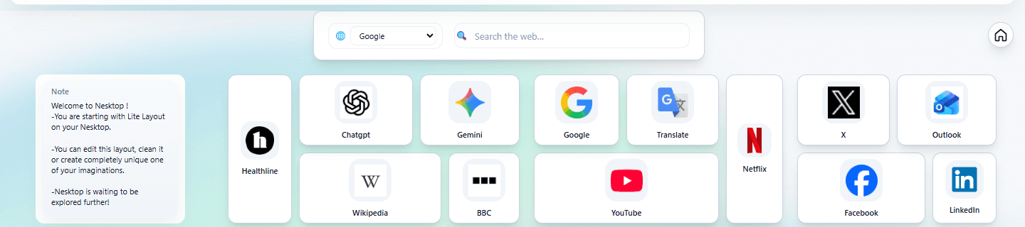 Real NESKTOP controls for saving and publishing layouts