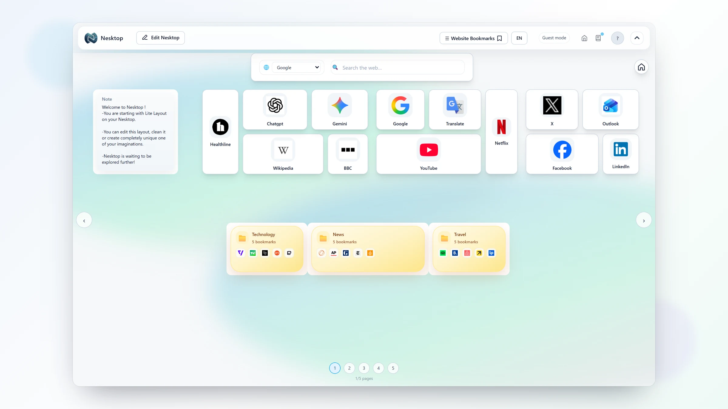 A real Nesktop canvas with page navigation across multiple pages