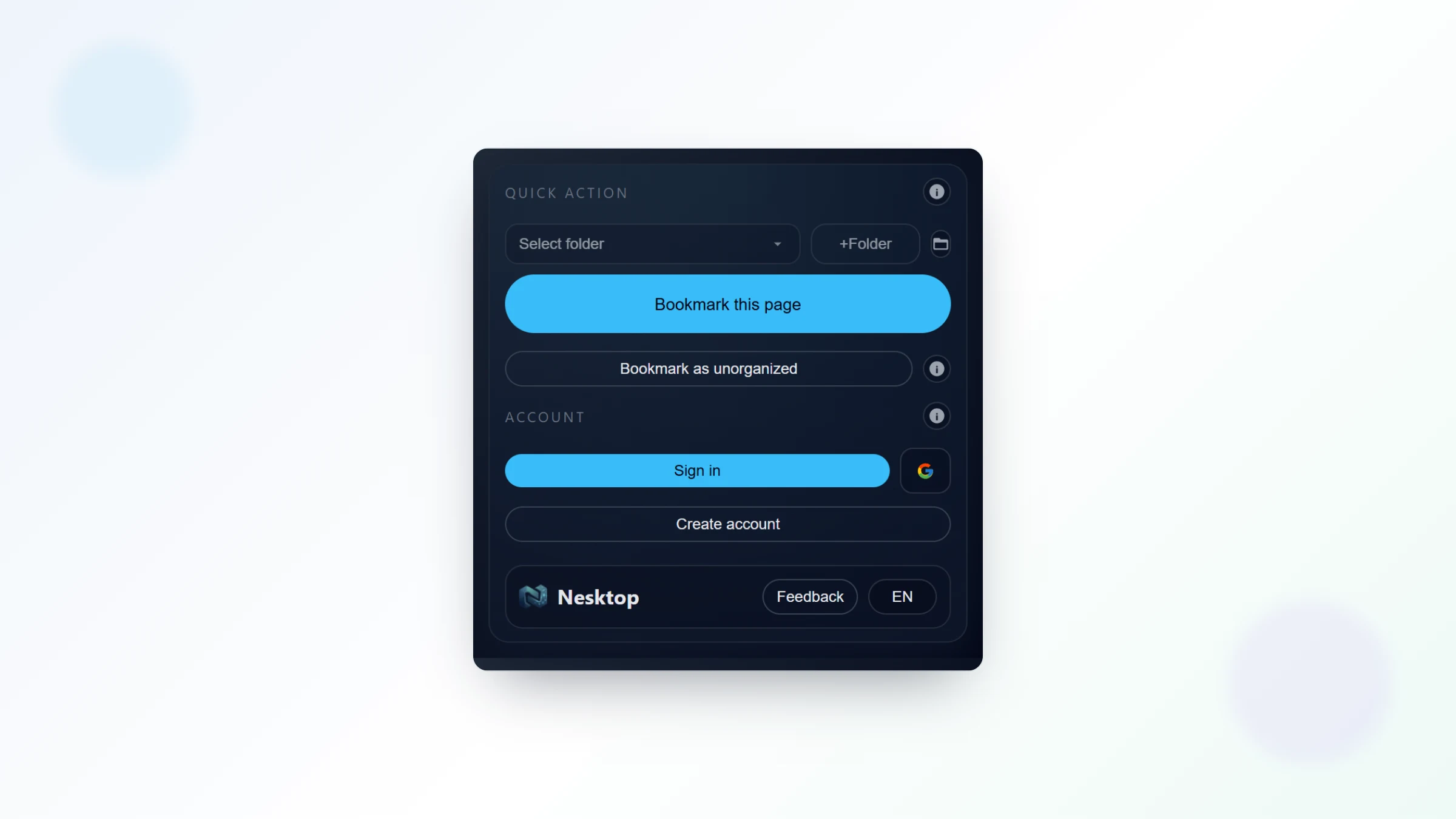 The Nesktop browser-extension popup: save the current page to a folder