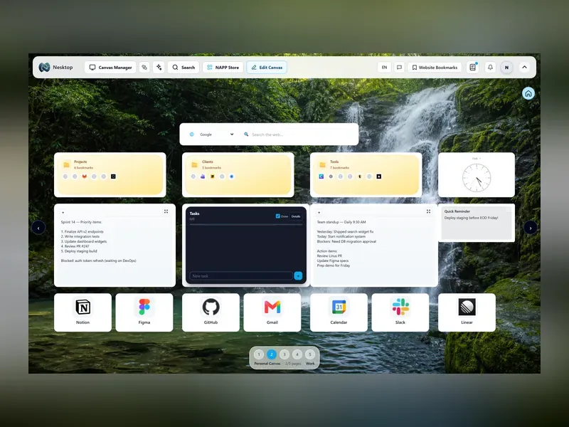 NESKTOP browser extension interface with sanitized demonstration data