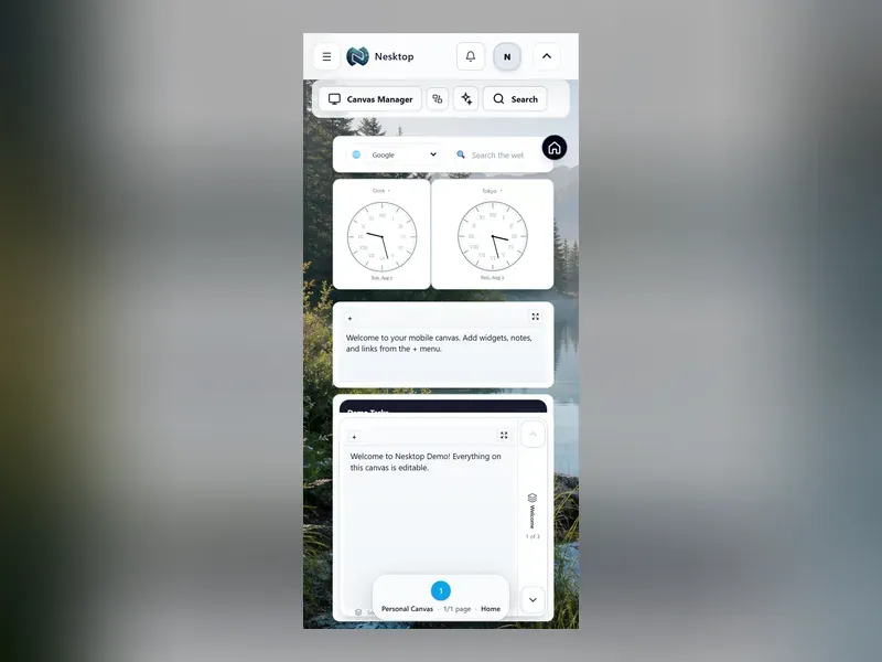 Sanitized NESKTOP personal canvas with visual bookmarks and widgets
