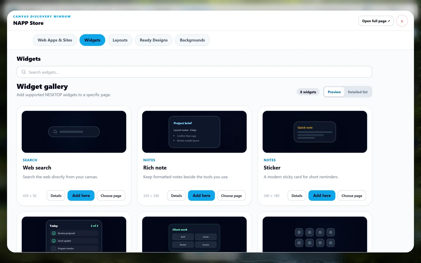 Real NESKTOP widget stack manager